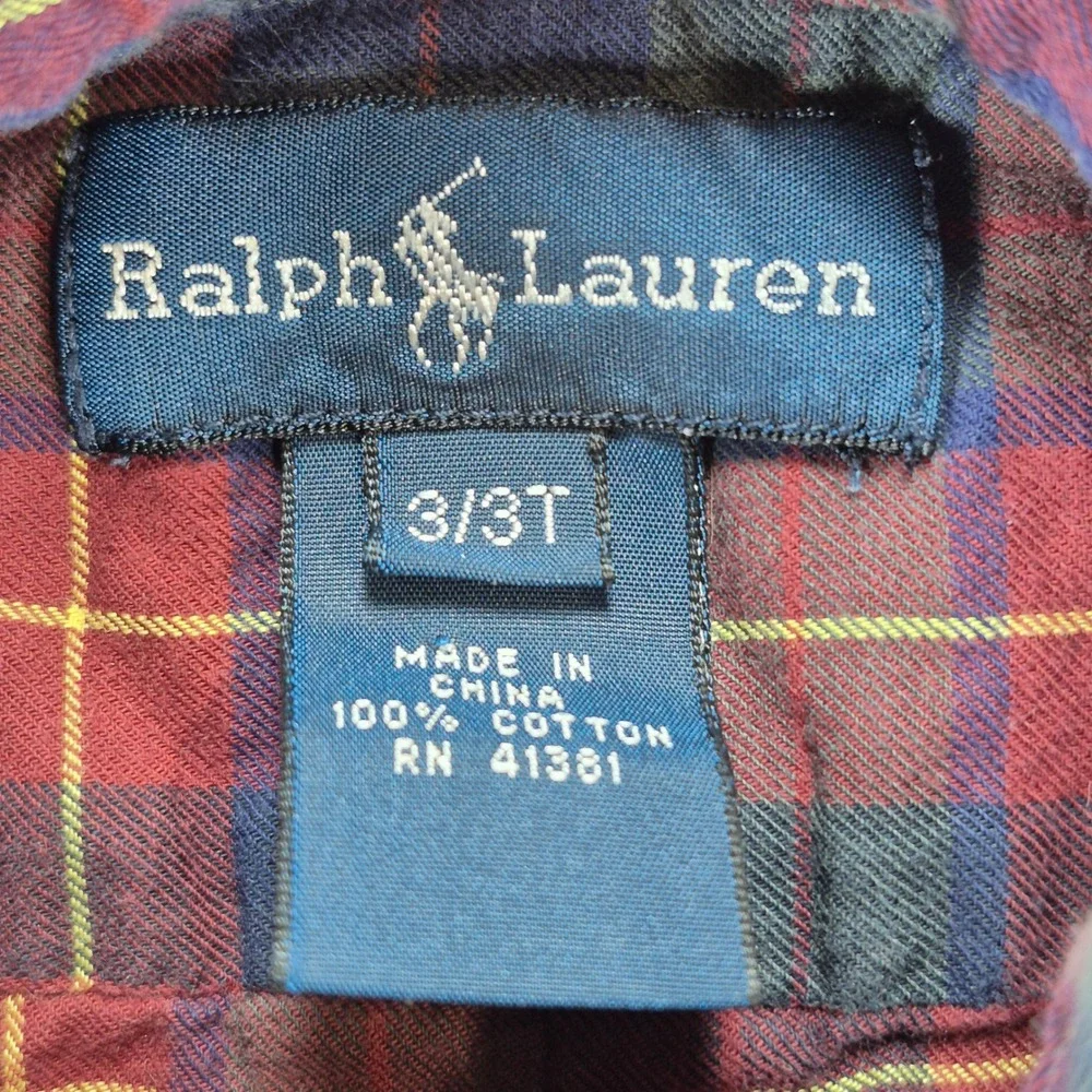 Ralph Lauren Plaid Shirt Toddler Boys 3T Cotton Long Sleeve Button Down